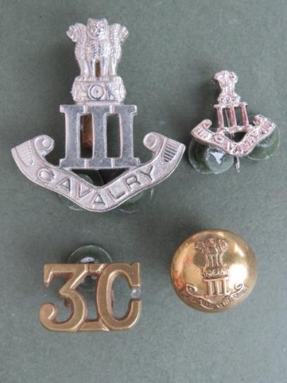 India Army Post 1947 3rd Cavalry Headdress Badges, Shoulder Title & Button