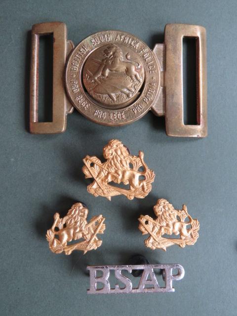 Rhodesia British South Africa Police Cap Badge, Collar Badges, Title & Waist Belt Clasp