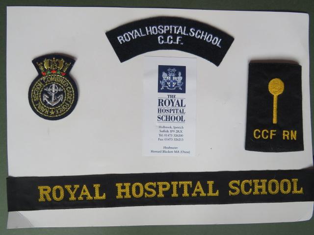 British Army Royal Hospital School C.C.F. (Combined Cadet Force) (Naval Section) Shoulder Title, Beret Badge, Shoulder Slide and Cap Tally