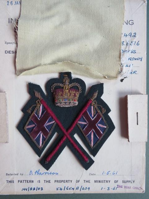 British Army No1 Dress Recruiting Sergeants Crossed Flags on Rifle Green