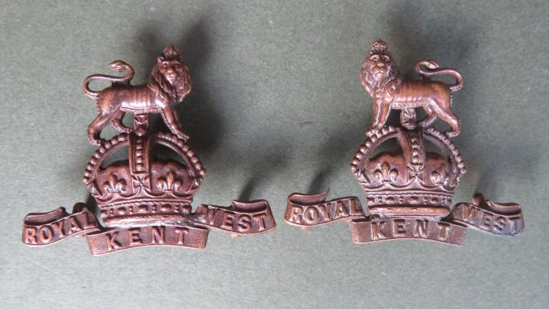 British Army The Queen's Own Royal West Kent Regiment Officer's Service Dress Collar Badges