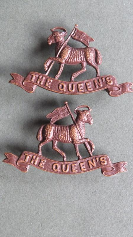 British Army The Queen's Royal Regiment (West Surrey) Officers Service Dress Collar Badges