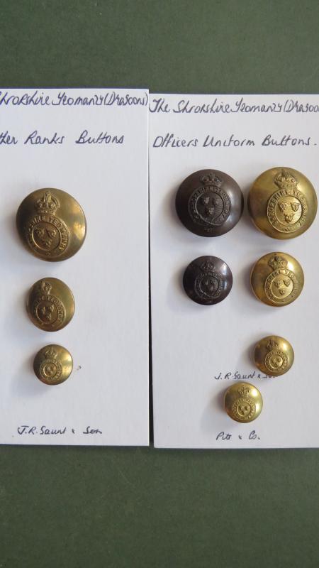 British Army 9 Shropshire Yeomanry Pre 1953 Uniform Buttons
