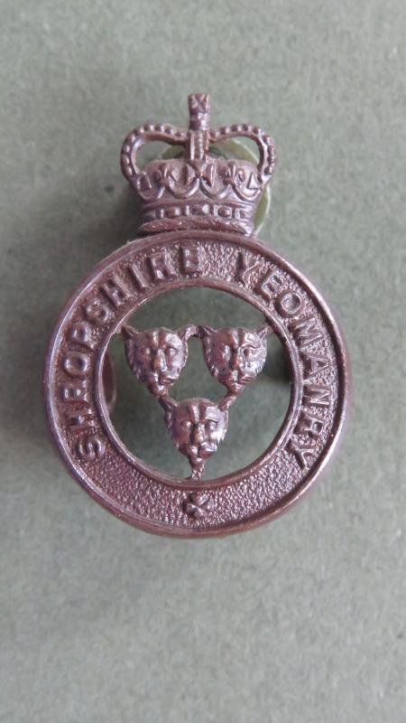 British Army Post 1953 Shropshire Yeomanry Officers Service Dress Collar Badge