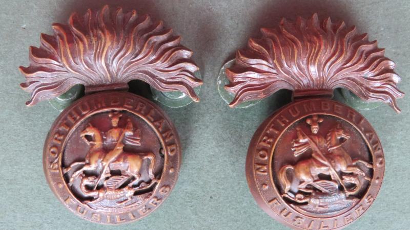 British Army The Royal Northumberland Fusiliers Officers' Service Dress Collar Badges