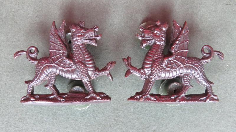 British Army The Welsh Regiment Officers Service Dress Collar Badges
