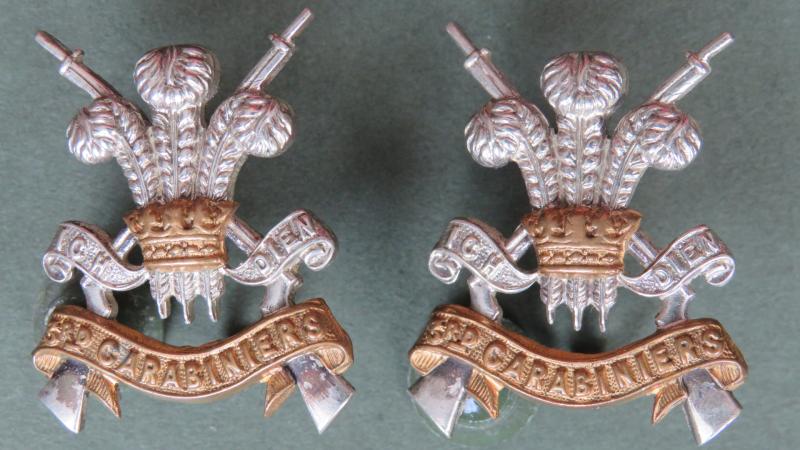 British Army 3rd Carabiniers (Prince of Wales's Dragoon Guards) Officers Collar Badges
