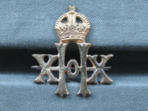 British Army 20th Hussars Kings Crown Collar Badge 