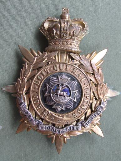 British Army 1881-1901 Pattern QVC Royal Bedfordshire Regiment Officers' Blue Cloth Helmet Plate Badge