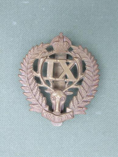 New Zealand Pre 1953 9th (Wellington East Coast Rifles) Regiment Cap Badge  bronze 