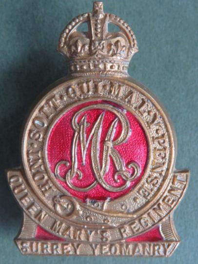 British Army The Surrey Yeomanry (Queen Mary's Regiment) Cap Badge pre 1953