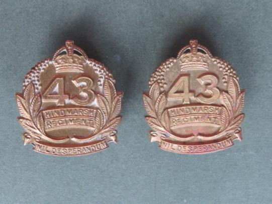 Australia Army 43rd Battalion Hindmarsh Regiment Collar Badges