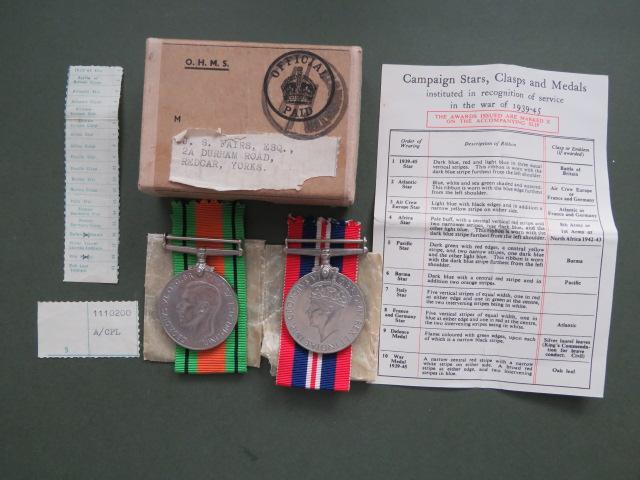 WW2 Medals Issued to J S FAIRS ESQ by The Air Ministry